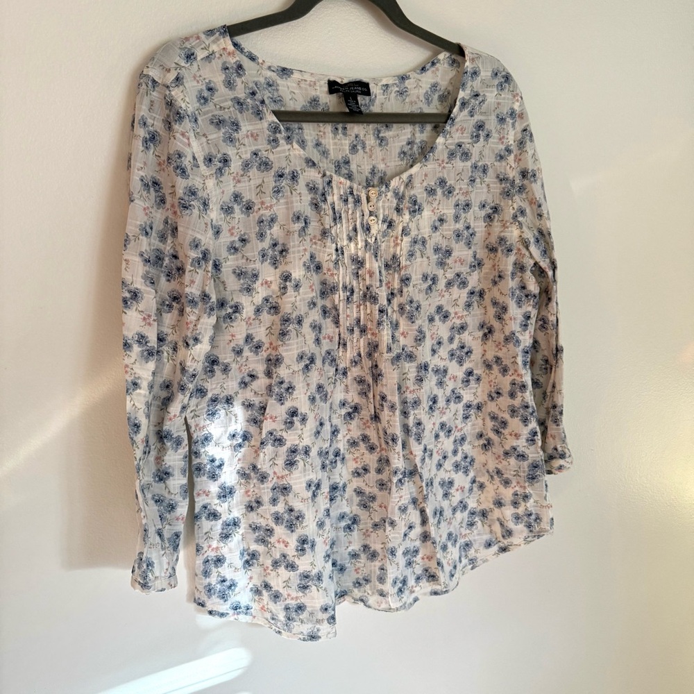 Womens L 100% cotton Ralph Lauren elegant floral  blouse -Fairy cottagecore